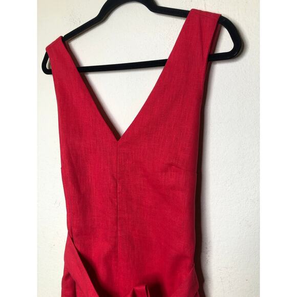 LPA Revolve Jumpsuit Large Red Linen Blend V-Neck Wide Leg Belted Boho Casual - Picture 9 of 15